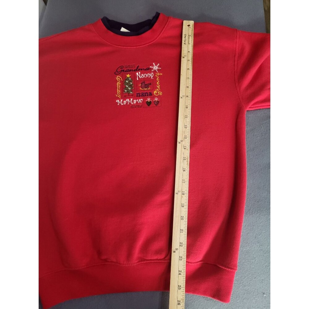 VTG Christmas Sweatshirt Best Grandma Nanny Granny Ever Embroidered Cottage MED - Picture 8 of 10